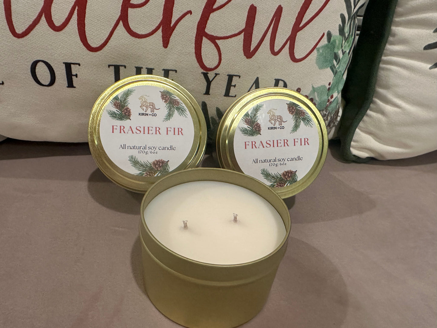 Gold Tin- Hand poured soy candle- Frasier Fir