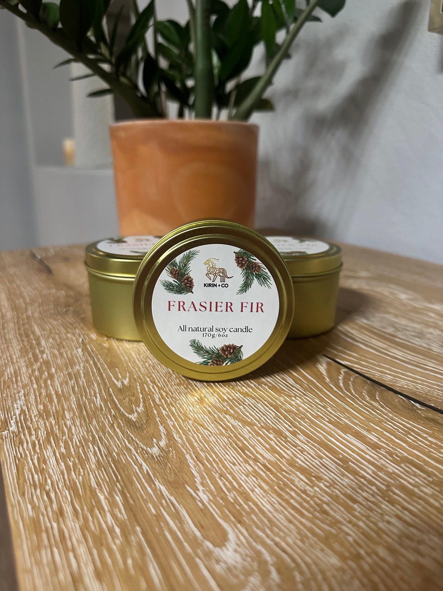 Gold Tin- Hand poured soy candle- Frasier Fir