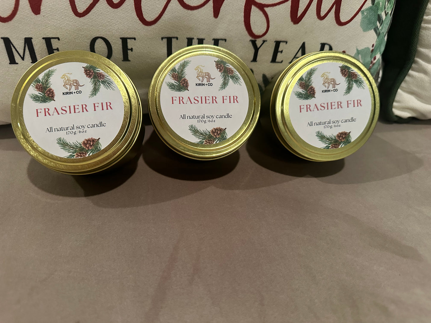 Gold Tin- Hand poured soy candle- Frasier Fir