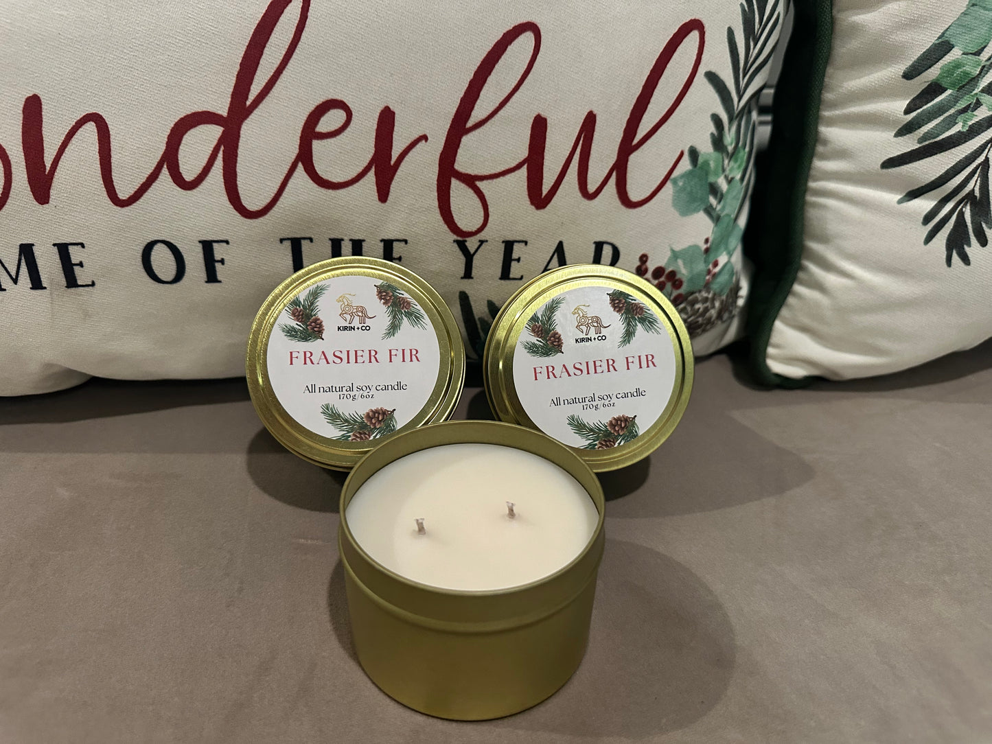 Gold Tin- Hand poured soy candle- Frasier Fir