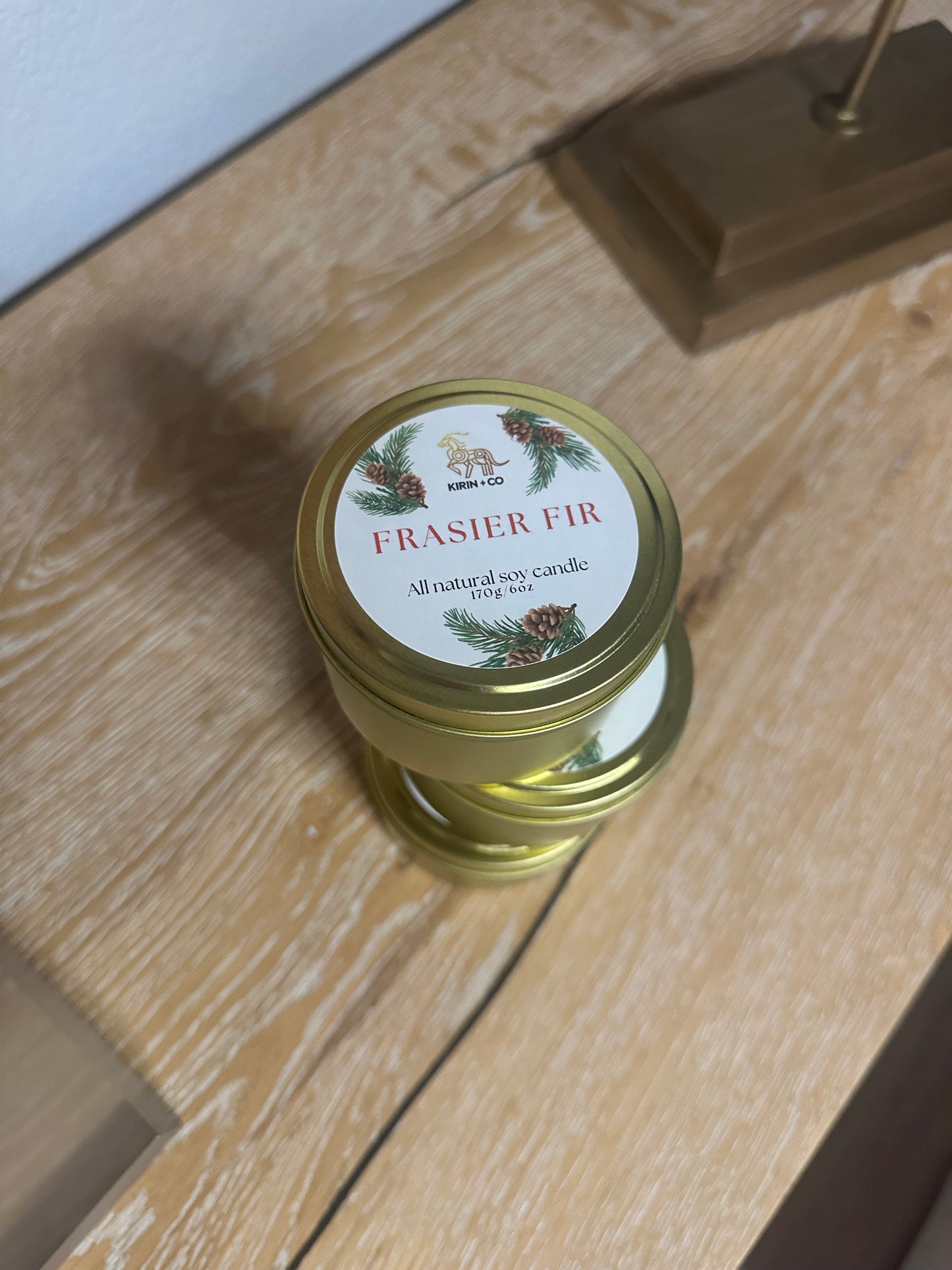 Gold Tin- Hand poured soy candle- Frasier Fir